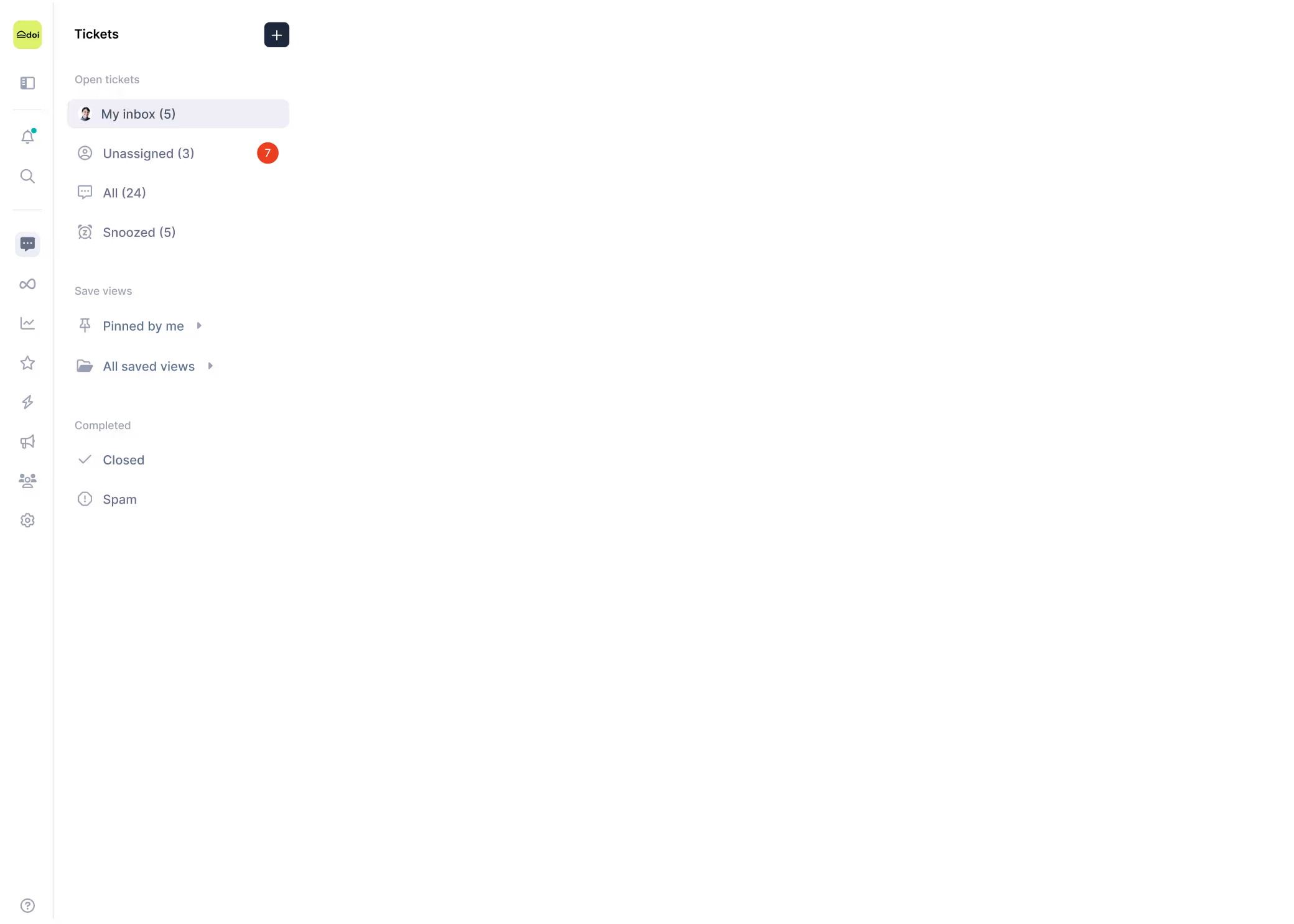 Inbox dashboard showing open tickets and conversations